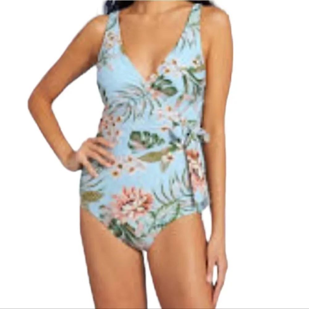 NWT KONA SOL ONE PIECE FLORAL WRAP SWIMSUIT W/PADDED CUPS SZ.S